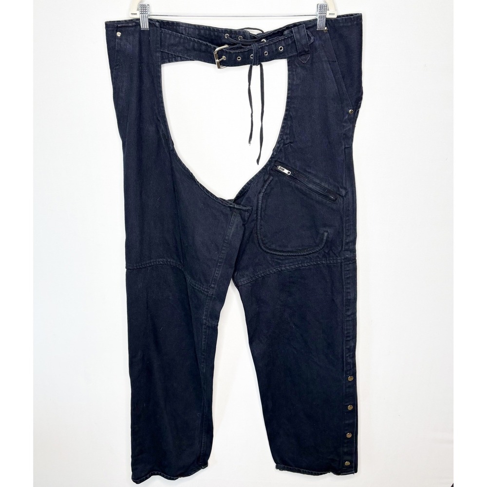 Vintage Sports Gallery Black Denim Chaps Unisex 3XL Snap Leg Western Biker